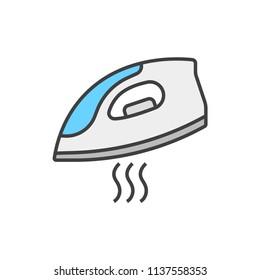 Steaming iron colored line icon.