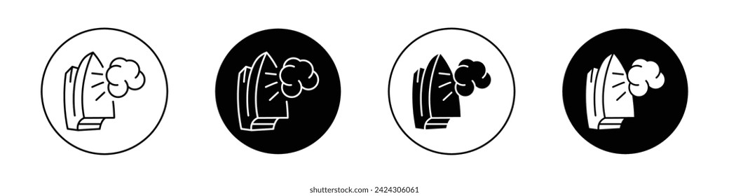 Steaming Iron Icon Set. Clothes care fashion vector symbol in a black filled and outlined style. Smooth Care Sign.