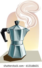 Steaming Italian coffee maker.
