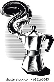 Steaming Italian coffee maker.