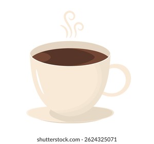 Dampfende helle Kaffeetasse gefüllt mit dunkelbraunem Kaffee, Vektorgrafik eps10