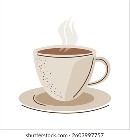Steaming mug of coffee color flat image hand drawn vector illustration