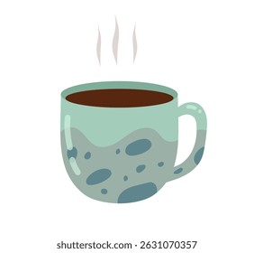 Steaming mug. Cup of tea, coffee, hot drink. Autumn cozy vibes. Vector isolated on white background