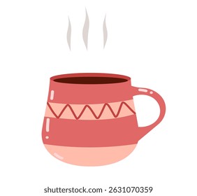 Steaming mug. Cup of tea, coffee, hot drink. Autumn cozy vibes. Vector isolated on white background