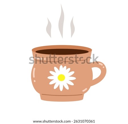 Steaming mug. Cup of tea, coffee, hot drink. Autumn cozy vibes. Vector isolated on white background