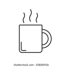 Steaming Mug Linear Icon. Teacup Thin Line Illustration. Hot Steaming Coffee Mug Contour Symbol. Vector Isolated Outline Drawing