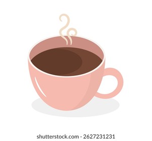 Steaming pink coffee cup filled with dark brown coffee, vector eps10 illustration