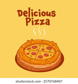 Steaming pizza with creative crust, inviting design hand drawing vector illustration