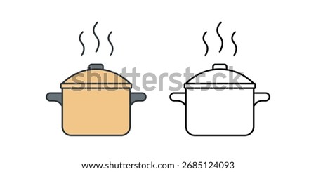 Steaming pot icon of a covered cooking pot with steam rising upward. Great for kitchen, boiling food, and cooking process concepts.