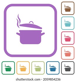 Steaming pot with lid simple icons in color rounded square frames on white background
