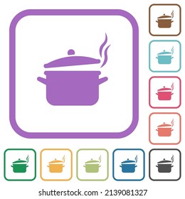 Steaming pot with lid simple icons in color rounded square frames on white background