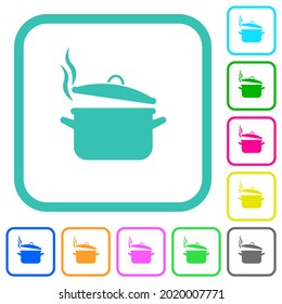 Cocina de vapor con iconos planos de colores vivos en bordes curvados sobre fondo blanco