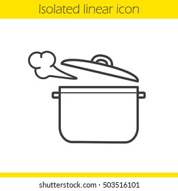 Steaming Pot Linear Icon. Casserole. Thin Line Illustration. Boiling Saucepan Contour Symbol. Vector Isolated Outline Drawing