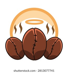 Steaming Roasted Coffee Beans with Halo Vector Illustration Heavenly Coffee Aroma Graphic