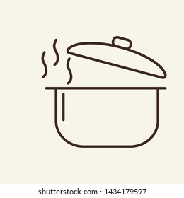 Steaming saucepan line icon. Pot, pan, open lid, hot. Cooking concept. Vector illustration can be used for topics like kitchen, kitchenware, stew, cookery