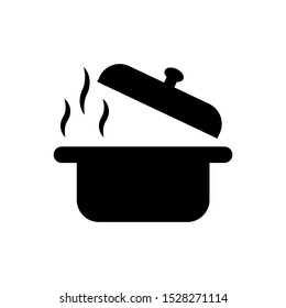 Steaming saucepan vector icon. open lid illustration symbol. Cooking sign or logo.