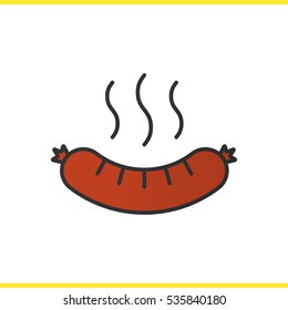 Steaming sausage color icon. Bratwurst. Hot sausage. Isolated vector illustration