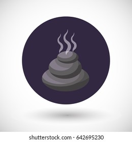 Steaming spa stones icon, Flat design of medicine and orient massage with round shadow, vector illustration