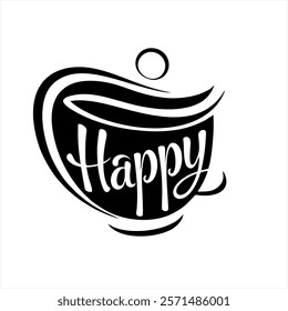 Steaming tea cup, cozy minimalist logo.

