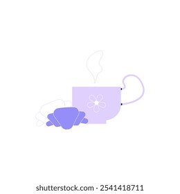 Steaming Tea Cup With Croissant In Flat Vector Illustration Symbolizing Morning Breakfast, Warm Beverage, And Relaxation, Isolated On White Background