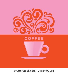 Steaming tea cup with leaves. Design template vector illustration.