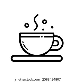 Steaming Tea Cup Outline Icon Isolated On White Background