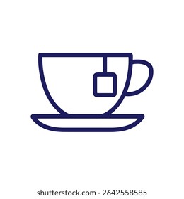 Steaming tea cup with teabag. Icon symbol illustration