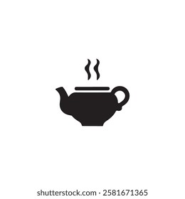 Steaming Teapot Icon.A simple, black and white icon of a teapot with steam rising from its lid.