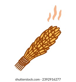 Tejido amarillo de hierba salada. Elemento de limpieza energética del espacio y curación. Hierbas secas. Icono dibujado a mano con contorno de la ilustración de doodle aislado de un vector colorido