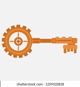 Steampunk ancient key. Decorative element decoration in the steampunk style. Vector illustration.