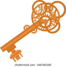 Steampunk ancient key. Decorative element decoration in the steampunk style. Vector illustration.