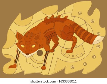 steampunk animal, mechanic machine, metal biomechanics fox