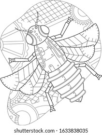 steampunk animal, mechanic machine, metal biomechanics  coloring outline bee