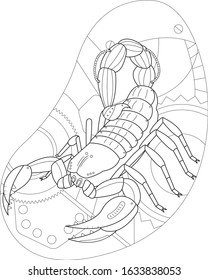 steampunk animal, mechanic machine, metal biomechanics  coloring outline scorpio