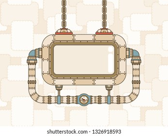 Steampunk apparatus with a display and pipeline. Vector template with space for text.