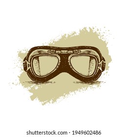 Steampunk Aviator Glasses Illustration. Vector Sign Design Element Concept With Grunge Background