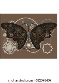 Steampunk background with insect, moth butterfly, gears and cogs