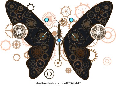 Steampunk background with insect, moth butterfly, gears and cogs