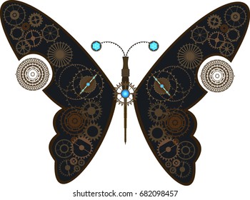 Steampunk background with insect, moth butterfly, gears and cogs