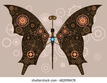 Steampunk background with insect, moth butterfly, gears and cogs