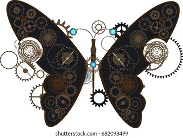 Steampunk background with insect, moth butterfly, gears and cogs