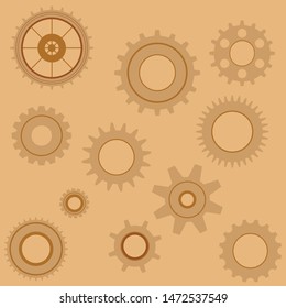 Steampunk background pattern with cogs and gears, old retro cogs and gears set