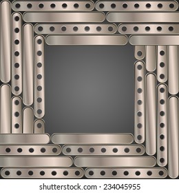 Steampunk background of thin metal plates. Frame. Vector illustration