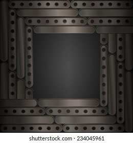 Steampunk background of thin metal plates. Frame. Vector illustration