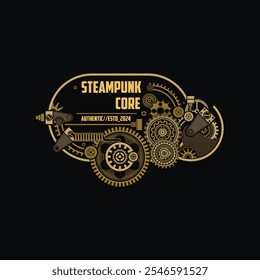 Logotipo do emblema Steampunk com detalhes clássicos círculo da engrenagem