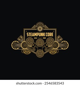 Logotipo do emblema Steampunk com círculo de engrenagem clássico