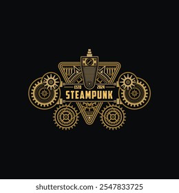 Logotipo de la insignia de Steampunk con el estilo clásico del círculo del engranaje del detalle