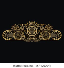 Logotipo do emblema Steampunk com detalhe vintage círculo da engrenagem