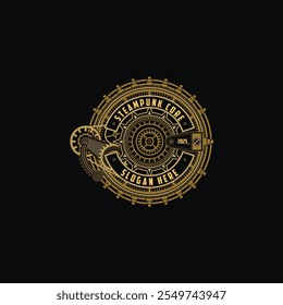 logotipo do emblema Steampunk com detalhe vintage estilo círculo engrenagem