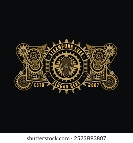 Logotipo do emblema Steampunk com círculo da engrenagem vintage detalhado